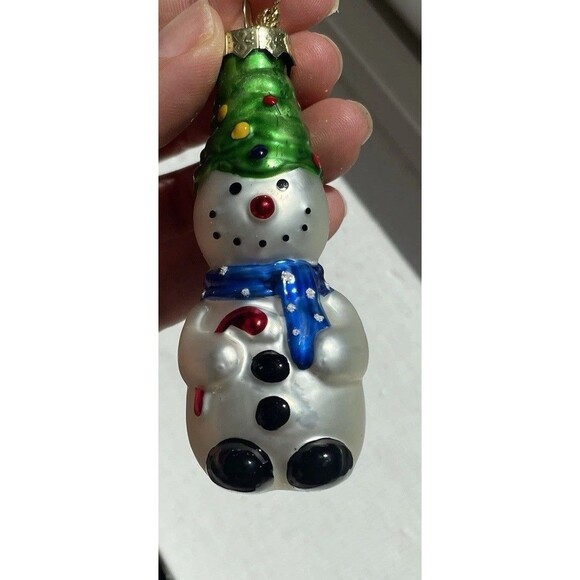 Vintage Set Of 6 Lubeck Glass Blown Snowman Ornaments Ames Hat - Picture 12 of 15